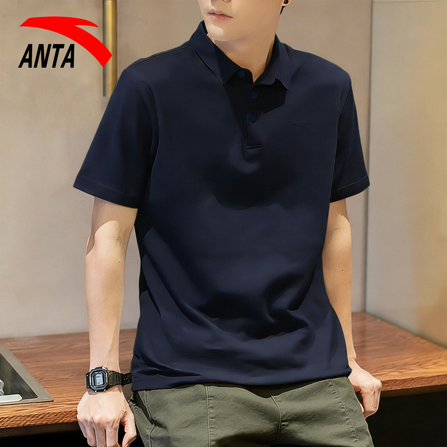 安踏翻领POLO衫男2026新款夏季速干冰丝短袖T恤中年商务运动上衣