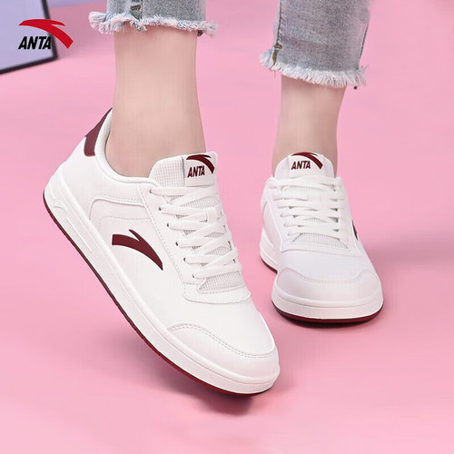 安踏女鞋板鞋2025新款秋冬皮面防泼水休闲女款小白鞋白色运动鞋女