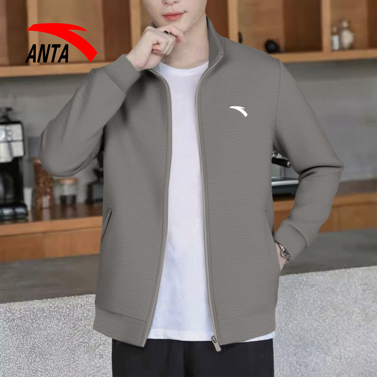 安踏外套男立领2025新款春秋男士休闲夹克开衫卫衣中年运动服上衣