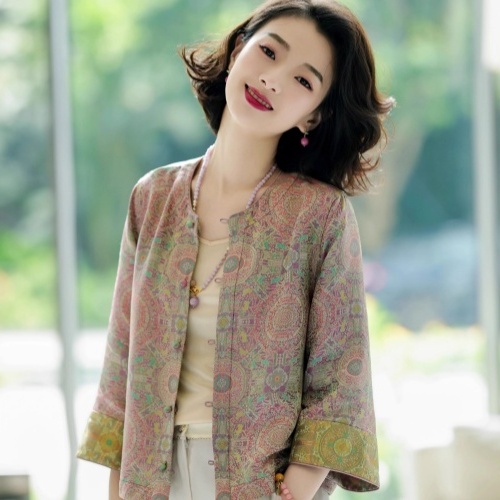 女士短外套女2025早秋薄款宋锦提花高级感两面穿新中式国风上衣春