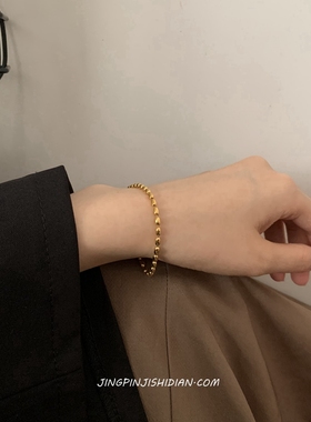 晶品钛钢手链女ins潮小众设计简约小巧经时尚百搭金色轻奢高级感