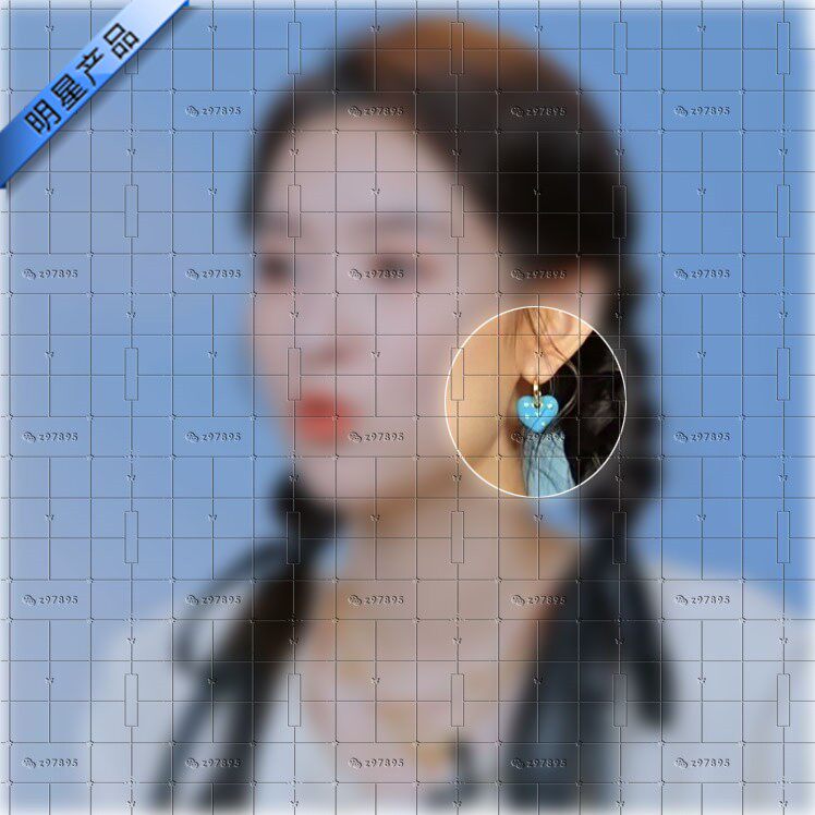 五十公里桃花坞王玉雯明星同款蓝色爱心耳环耳饰耳钉波提切利耳饰