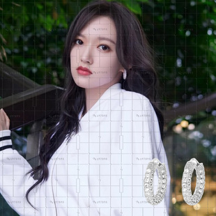 程潇明星同款水钻耳环女韩国2023年新款个性耳圈耳钉耳饰银针