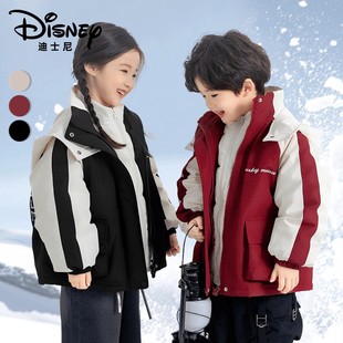 迪士尼品牌童装儿童加绒外套2025新款男女童冲锋衣中小童宝宝连帽