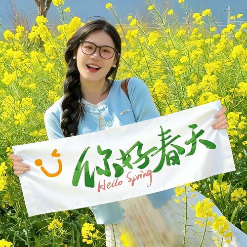 春天旅游户外露营打卡手持小横幅春日氛围装饰背景布拍照道具挂布