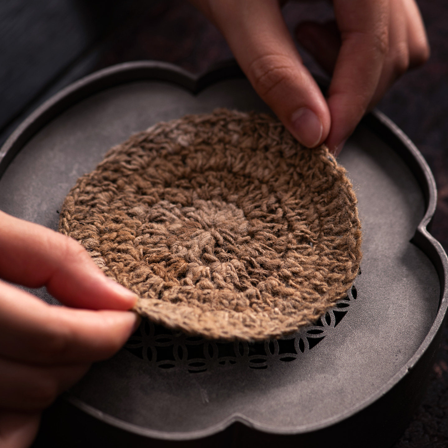 火麻柞蚕丝手工钩织茶垫养壶垫杯垫吸水隔热垫可养茶席茶具配件