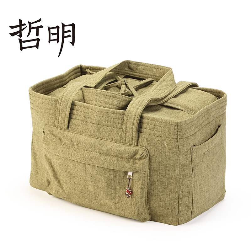 哲明旅行便携茶具杯袋加大茶箱收纳包布袋大容量棉麻户外茶壶袋子