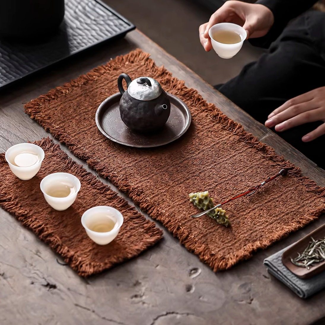 柿染植物染棉麻茶垫日式茶席手工茶桌垫小桌旗厚粗粝干泡复古侘寂,居家布艺,茶席,淘宝优惠券,粉丝福利购,淘宝优惠卷