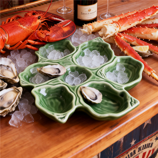 出口法式陶瓷生蚝盘 六格牡蛎海鲜餐厅摆盘 海鲜刺身分格盘多格盘