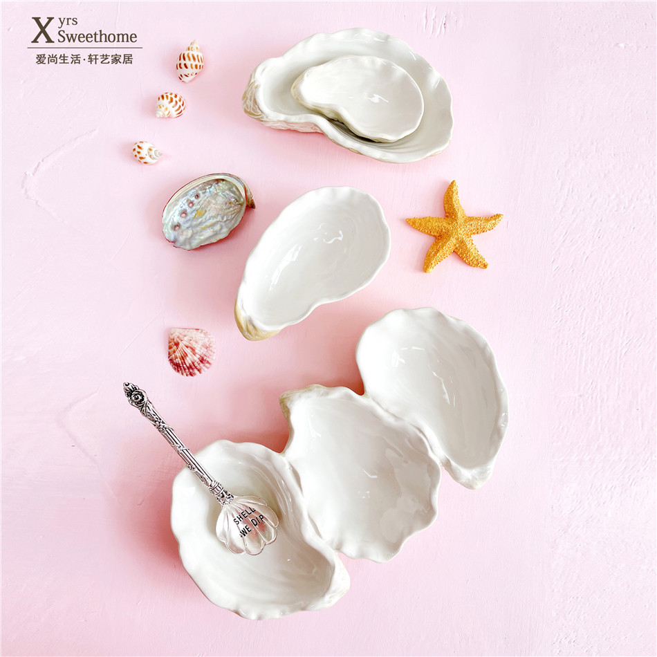 出口美国红牌牡蛎系列调料碟 釉下彩蘸料碟 复古生蚝造型三连碗碟,餐饮具,碟,淘宝优惠券,粉丝福利购,淘宝优惠卷