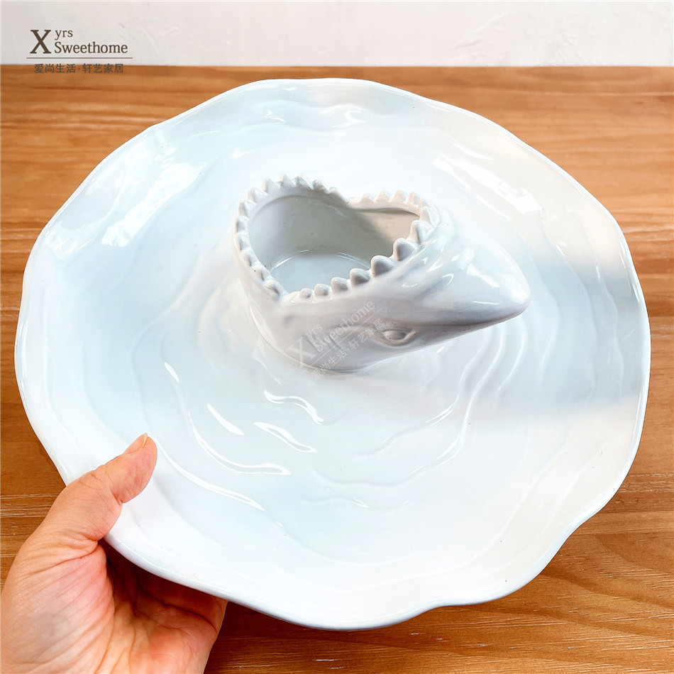 超个性盘子 外单陶瓷餐具 鲨鱼张嘴蘸酱饺子盘波浪边水果盘子大盘,餐饮具,盘,淘宝优惠券,粉丝福利购,淘宝优惠卷