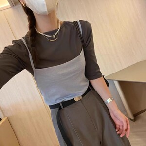 现~韩国东大门代购ANN MARGRET女2023秋季洋气短袖T恤吊带两件套