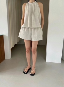 现~韩国东大门代购A FLAN女2023夏季设计感无袖背心+休闲短裤套装