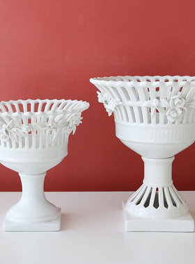 w1962陶瓷镂空欧式风栅格摆件