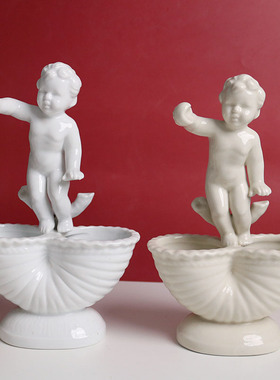 w1962出口欧洲奶油色陶瓷摆件