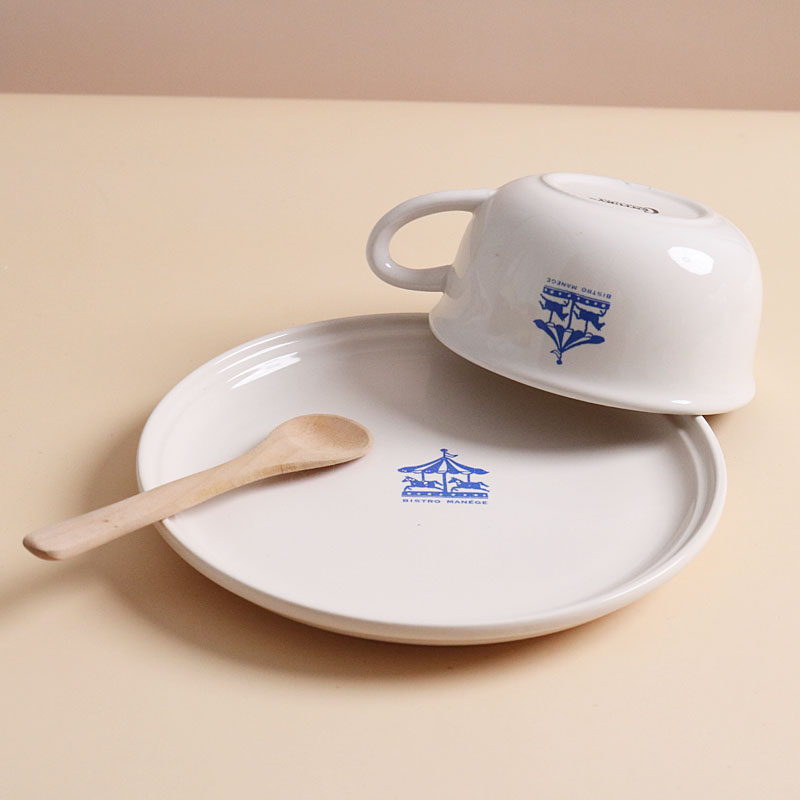 w1962出口日本高温陶瓷蓝色游乐园旋转木马早餐盘咖啡杯小清新套