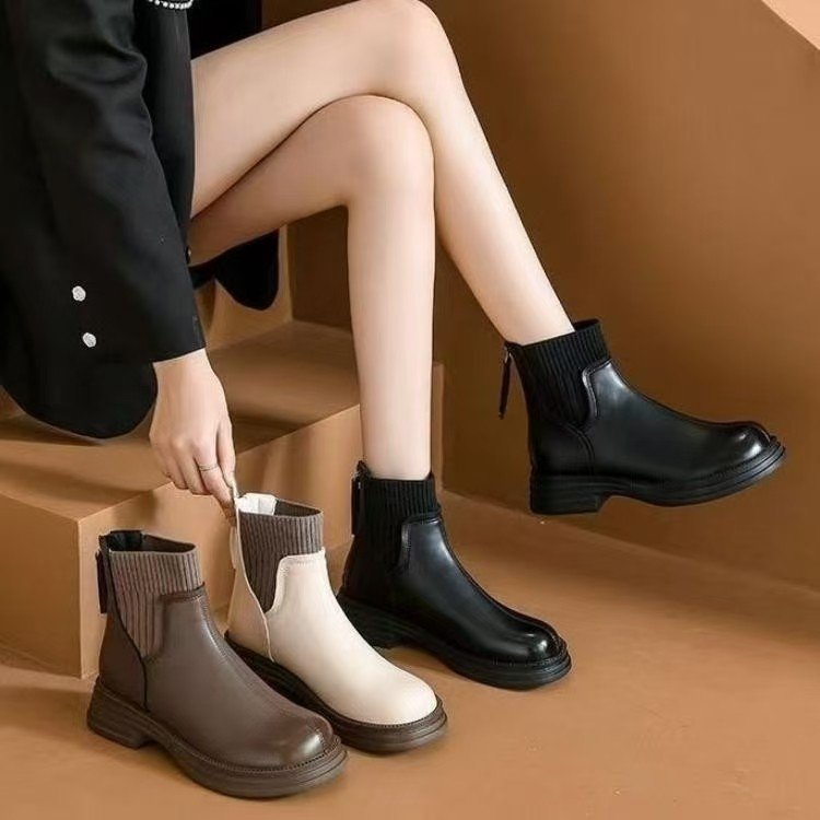 韩系炸街小短靴女靴子2024秋冬新款弹力马丁靴时尚冬季加绒及踝靴