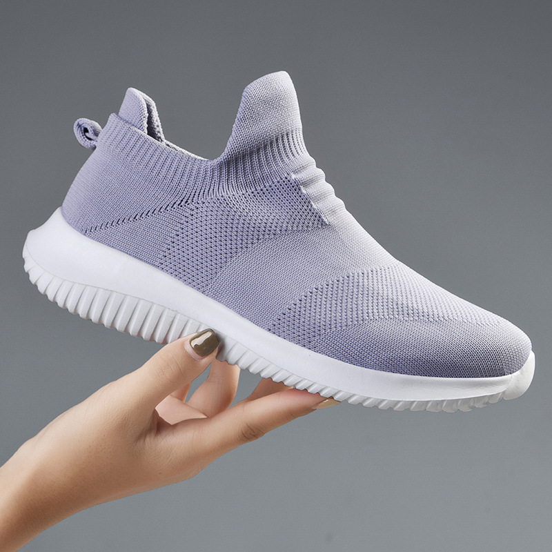 跨境一脚蹬女鞋妈妈鞋夏季飞织透气单鞋轻便软底老人鞋网面