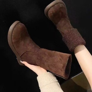 冬季平底雪地靴女款2025新款保暖两穿中筒靴棉鞋加绒勃肯鞋棉靴子