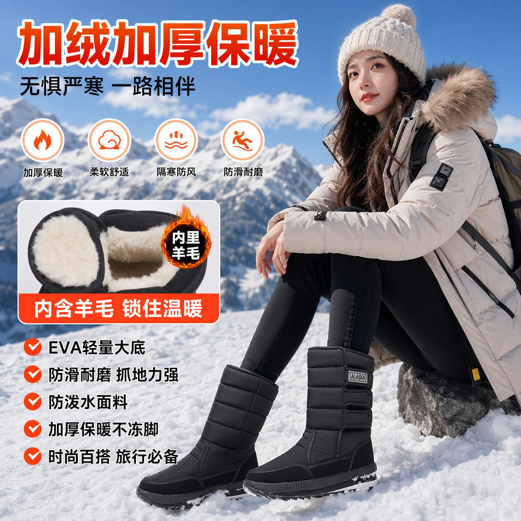 26冬季女靴加厚女士雪地靴中筒时尚雪地靴
