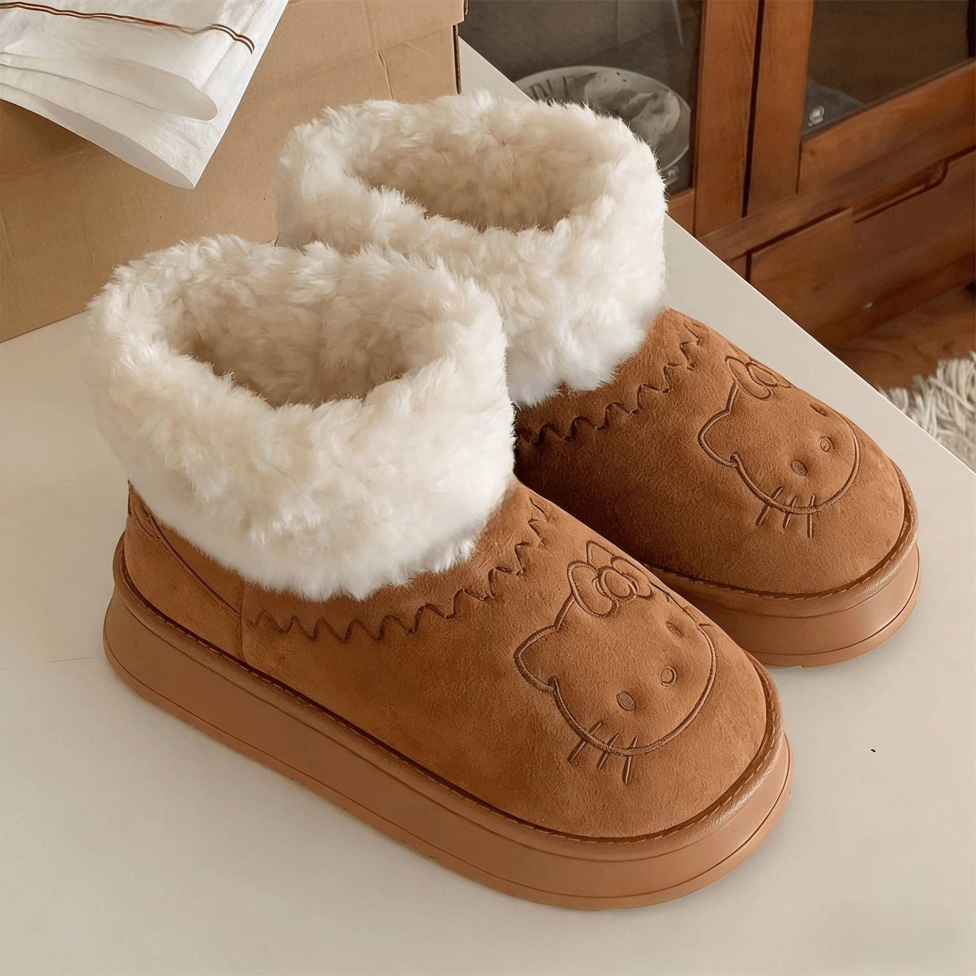 卡通可爱KT猫秋冬季外穿雪地靴女士棉靴包头拖保暖鞋包根棉鞋女,女鞋,时尚雪地靴,淘宝优惠券,粉丝福利购,淘宝优惠卷