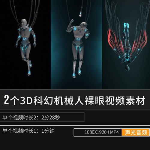 2款3D裸眼声光电科幻机器械人物酒吧夜店LED大屏幕背景视频VJ素材