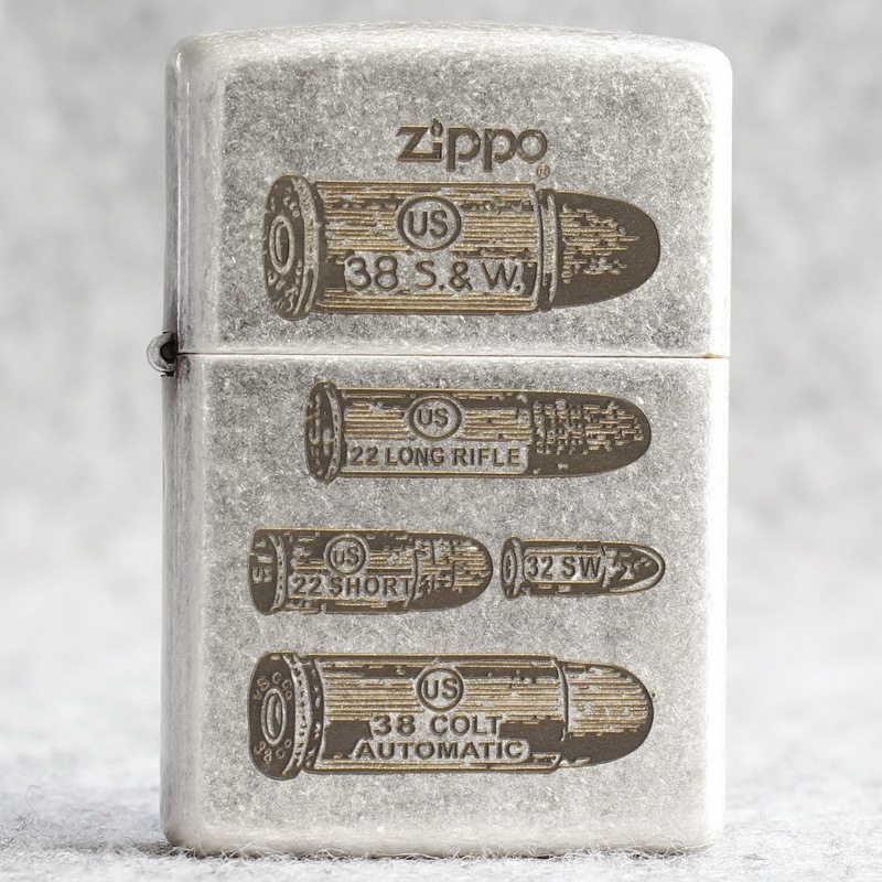 zippo煤油打火机官正品美国芝宝复古银滚花 单面雕刻多排子弹标志