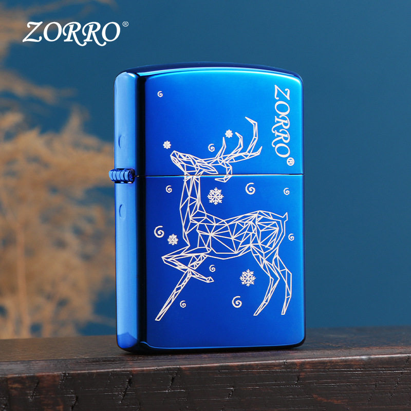 ZORRO佐罗正品纯铜砂轮防风煤油打火机定制二代眼睛蓝冰一鹿有你
