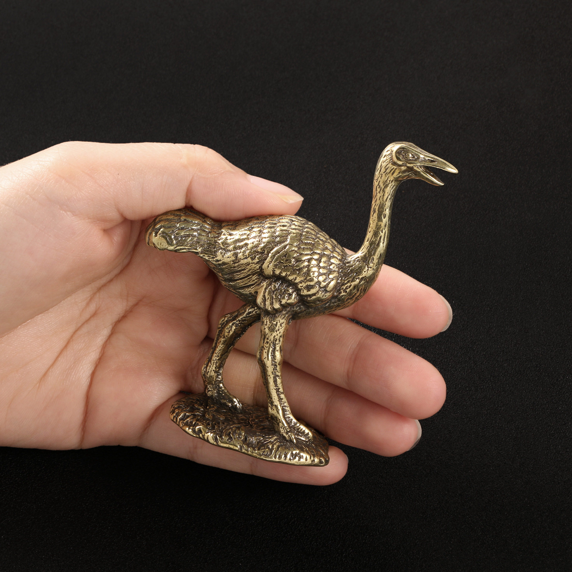 纯黄铜手工匠复古法作典藏国风艺术大鸵鸟鸸鹋摆件桌面茶宠手把礼