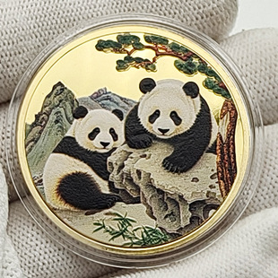 纯手工匠复古法作旧合金复刻道具金银彩色大熊猫纪念币章四川旅游