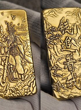 zorro佐罗正品砂轮煤油打火机黄铜壳二代窄款超薄浮雕骑摩托财神