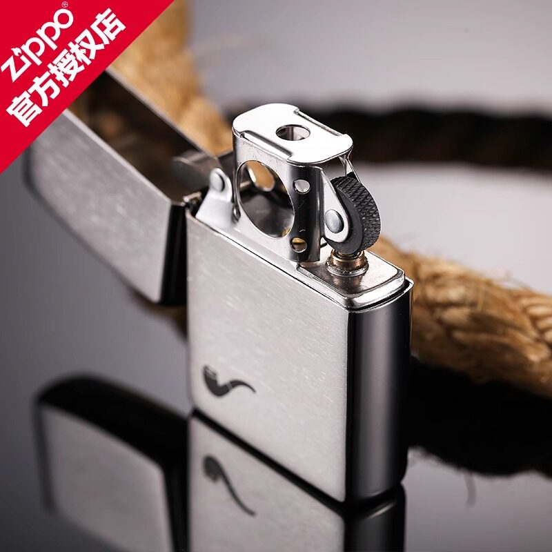 zippo煤油打火机官正品美国芝宝经典银色镀铬拉丝烟斗款男士礼品