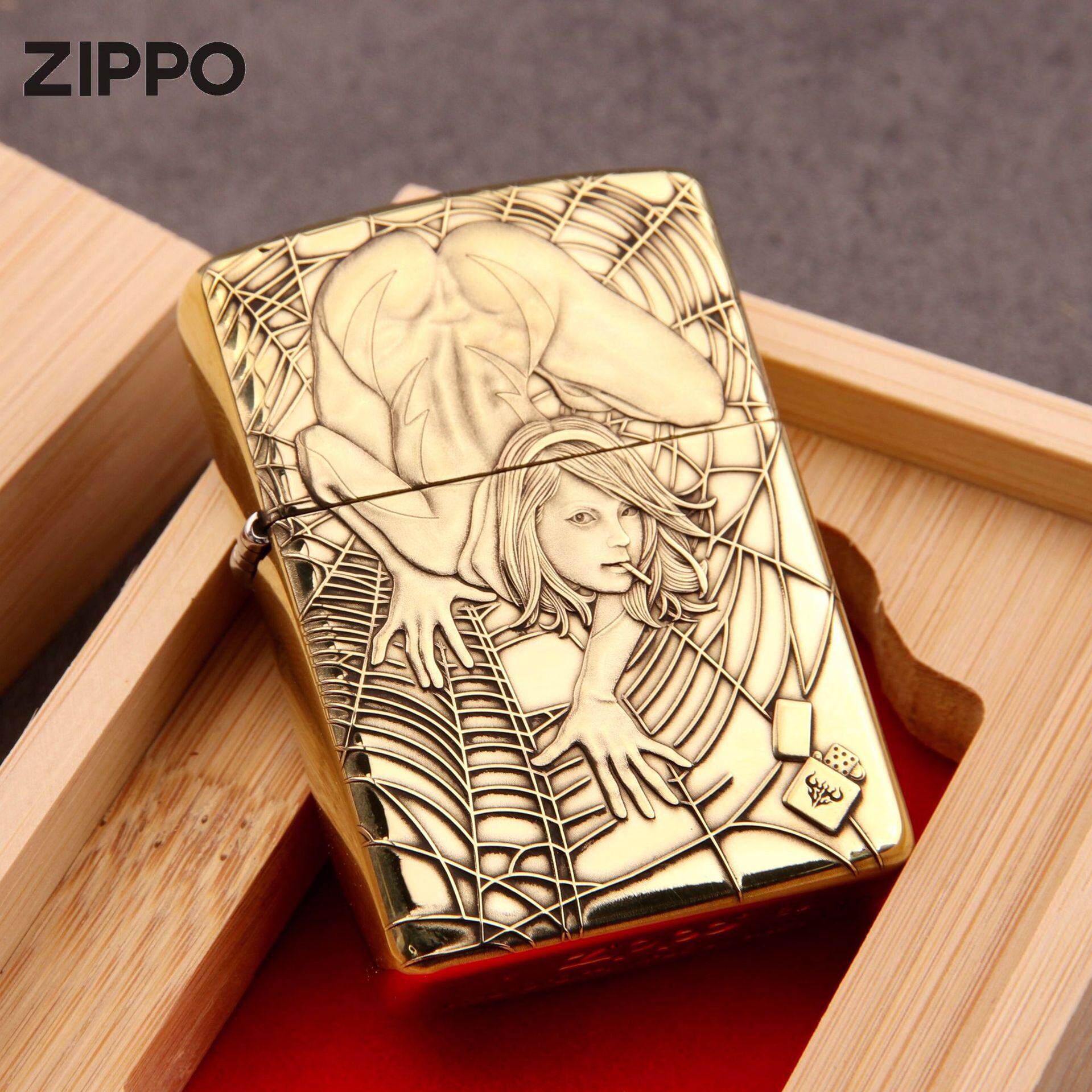 zippo煤油打火机防风砂轮官正品芝宝美国原版盔甲雕蜘蛛女王爬行