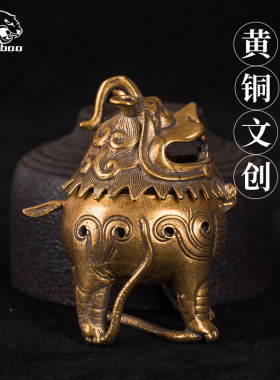 纯黄铜复古法手工匠作旧典摆件独角兽朝天吼踏蛇香炉茶道宠熏香炉
