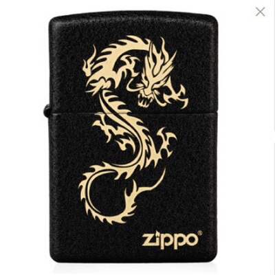 zippo煤油打火机官正品美国芝宝皱纹裂漆黑色磨砂刻刻飞天神龙图