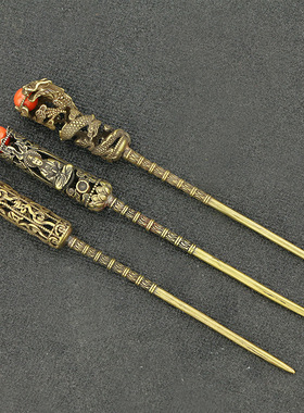 纯手工复古风黄铜玛瑙茶针