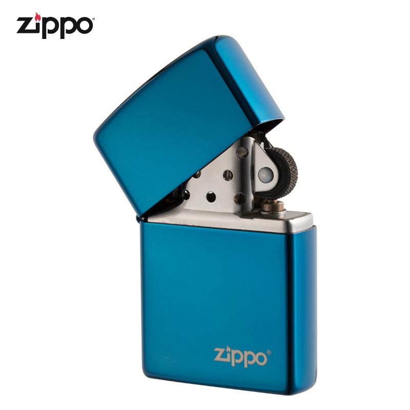 zippo煤油打火机官正品美国芝宝经典款炫酷蓝色神秘冰面光板标志