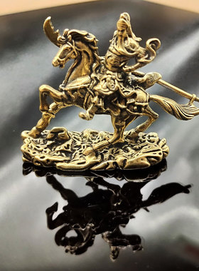 复古典藏国风艺术黄铜摆件古法手工匠作骑马关公武财神办公室茶几