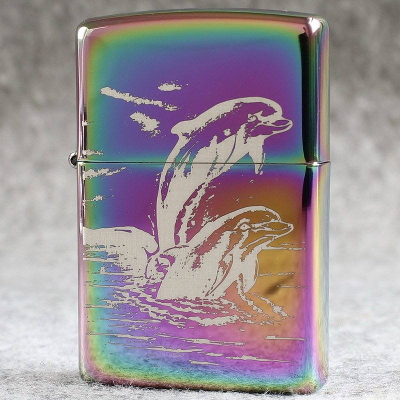 zippo煤油打火机官正品美国芝宝经典款梦幻彩冰面爱情祝福 海豚跃
