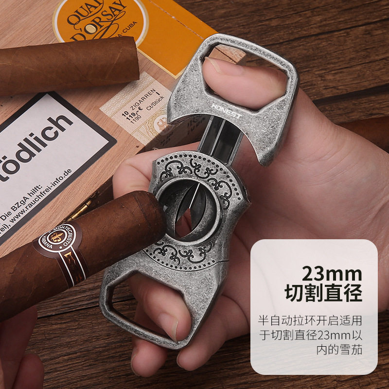 Honest百诚正品商务新款古银色蓝焰直冲防风打火机雪茄点火器套装