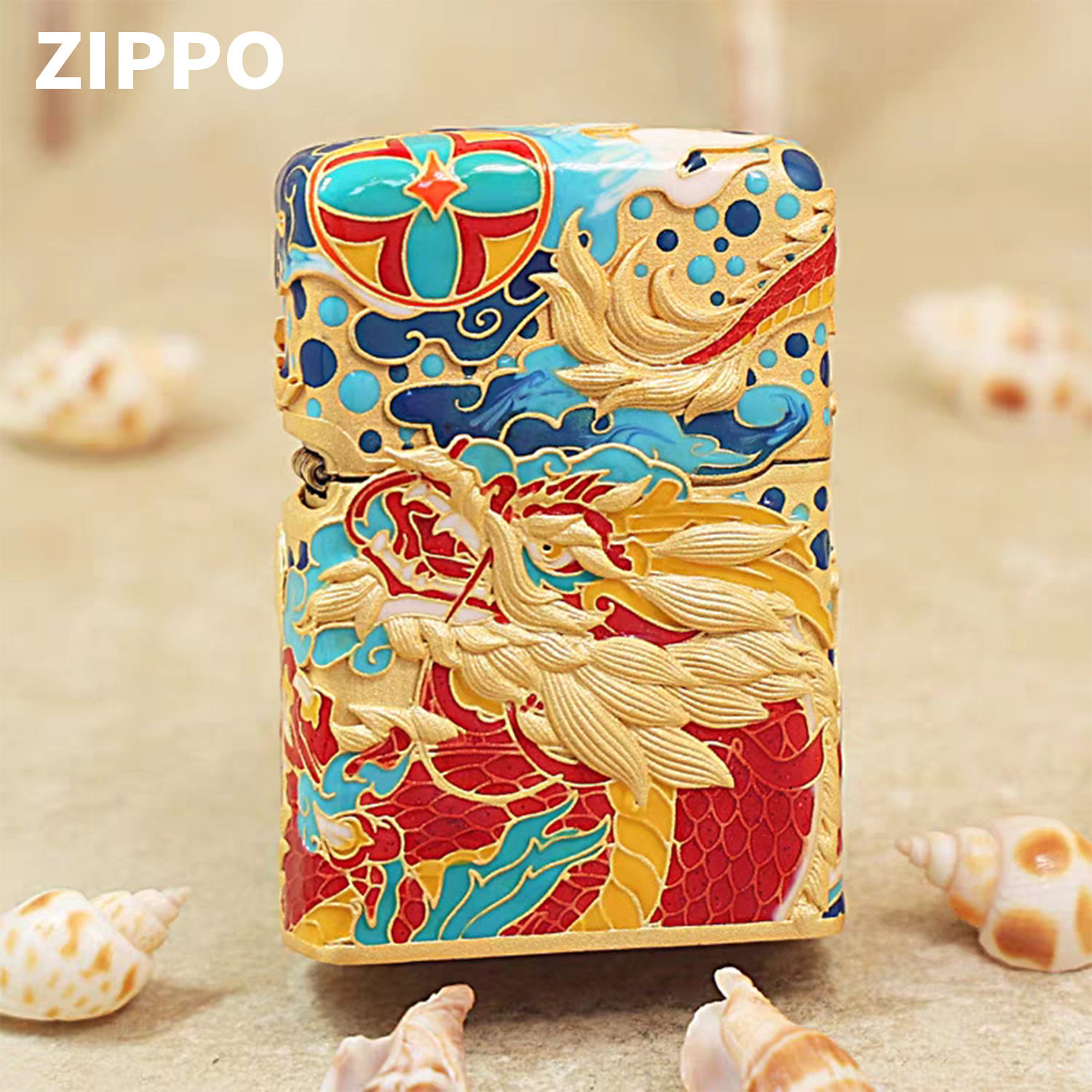 zippo煤油打火机官正品美国芝宝国潮套壳金色龙马精神夜光个性礼