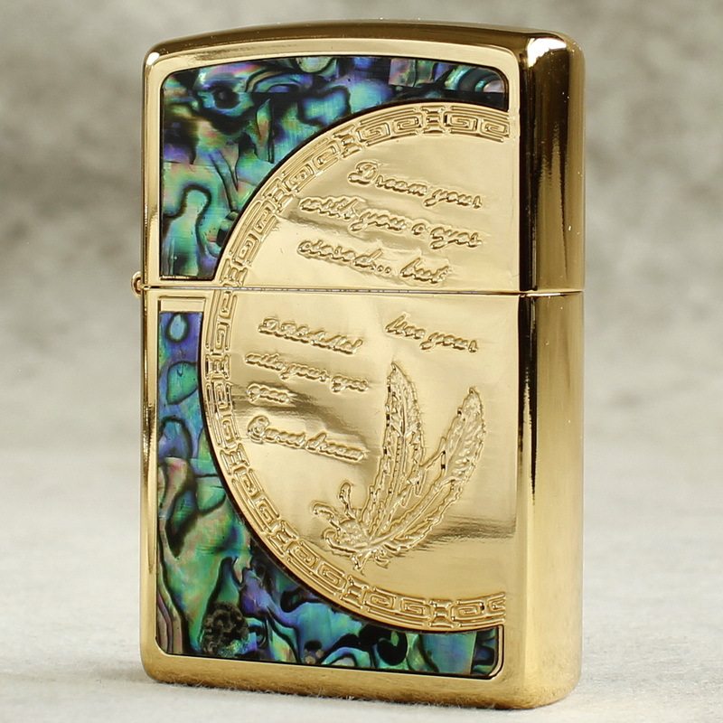 zippo煤油打火机官正品美国芝宝经典轻奢贝壳金色爱情羽毛英文字