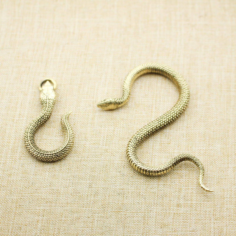 纯黄铜复古法手工匠作旧典藏国风艺术摆件蛇钥匙扣文玩茶宠手把件