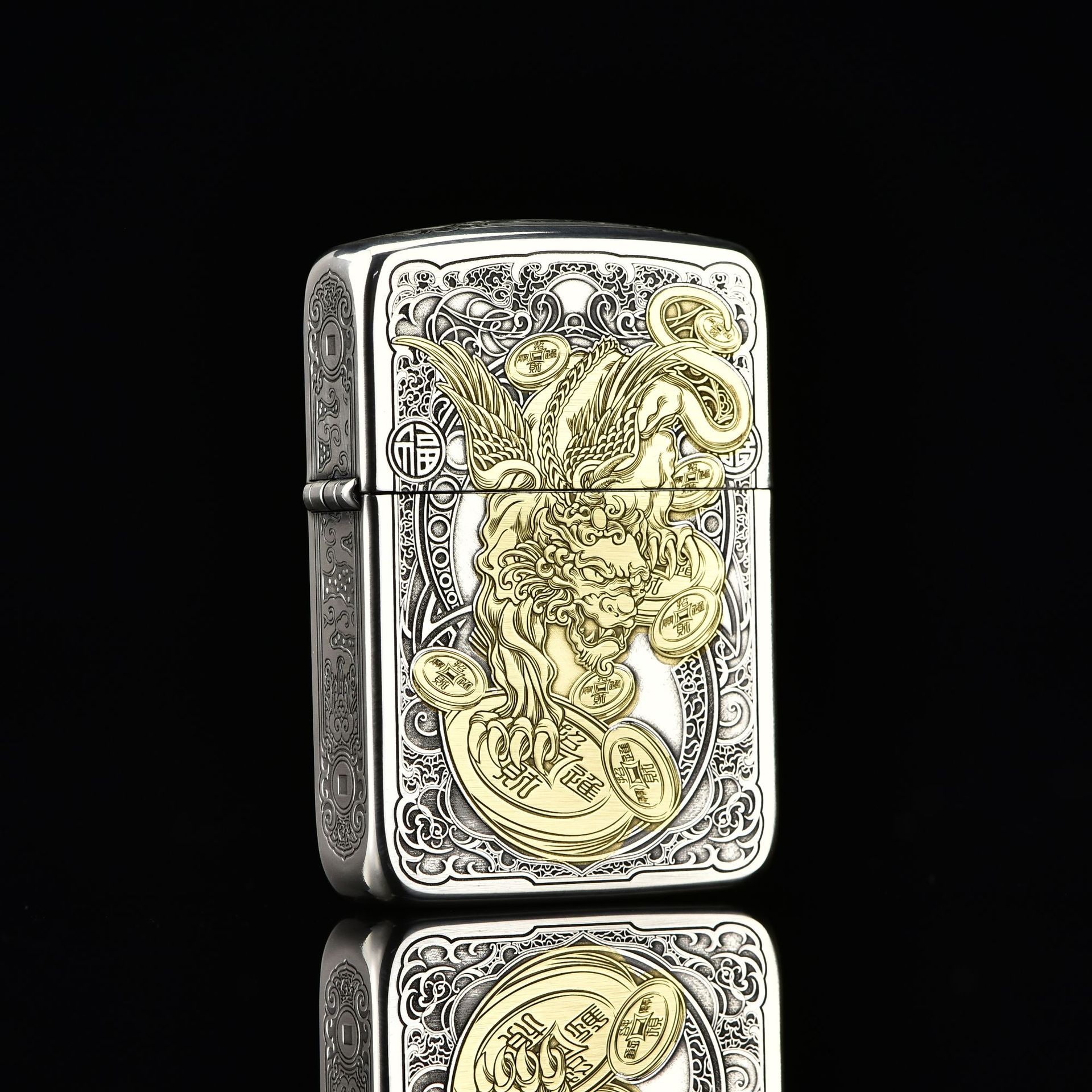 zippo煤油打火机官正品美国芝宝1941复刻款金银色招财貔貅神兽礼