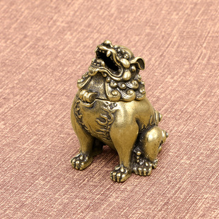 纯黄铜复古法手工匠作旧典藏国风艺术摆件神兽望天吼香炉文玩茶宠