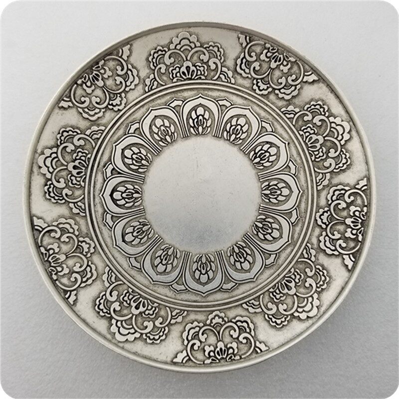 纯手工匠复古法作旧合金复刻道具仿古工艺品做旧镀银樱花碟盘子龙
