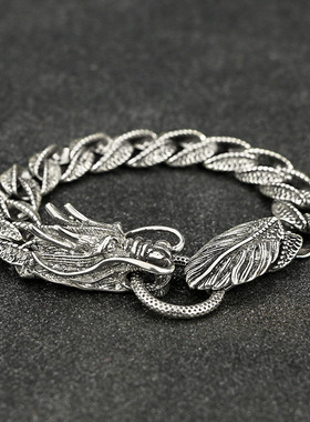 欧美时尚霸气仿泰银龙头手链白铜