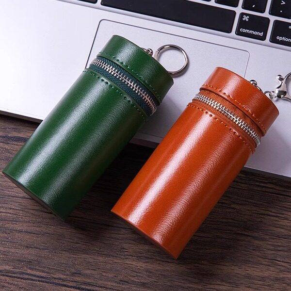 彩色皮质时尚40支装细烟用圆筒散装烟盒便携式大容量带钥匙扣挂件