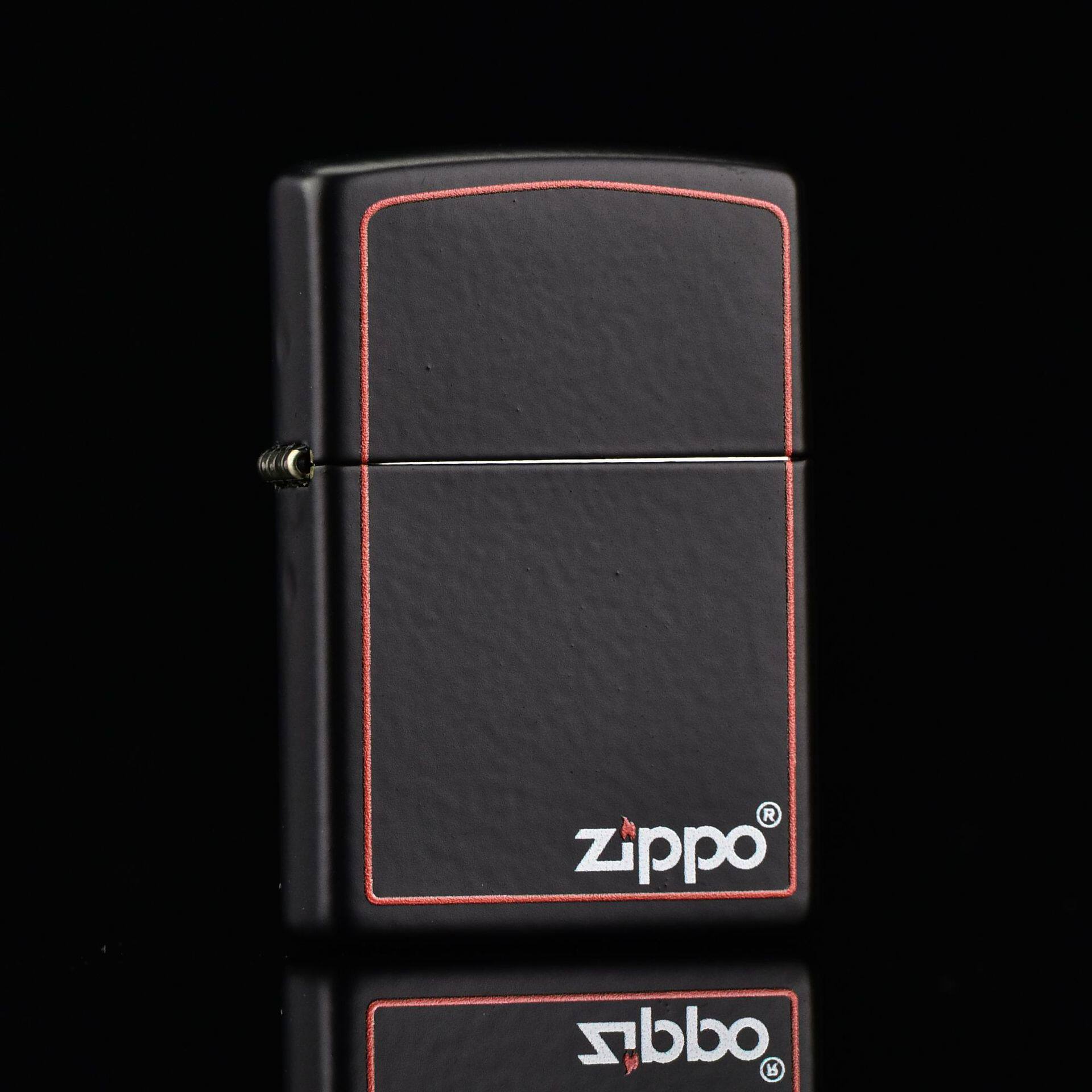 zippo煤油打火机官正品美国芝宝经典款黑哑漆光板红框商标图礼品