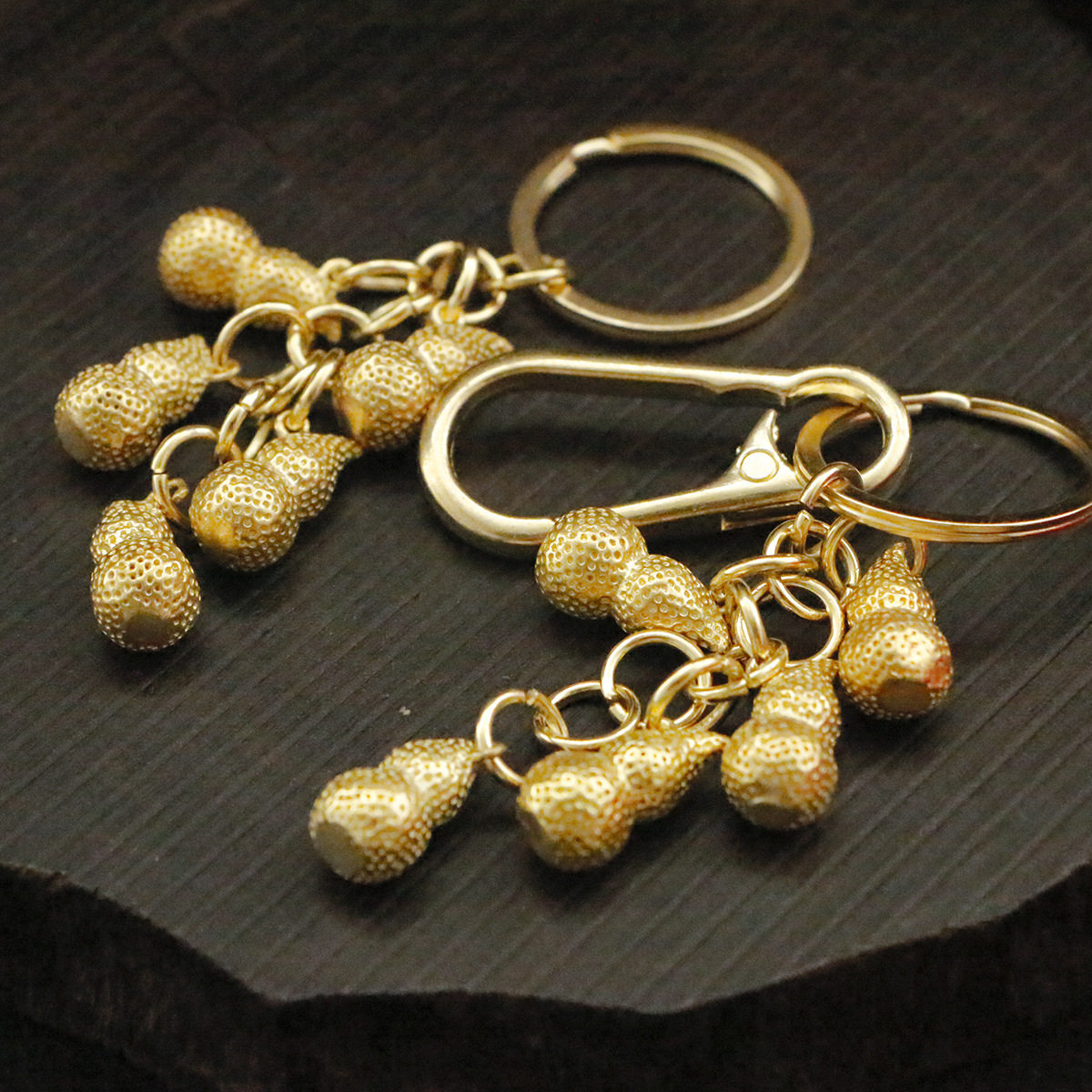 纯黄铜复古法手工匠作旧典藏艺术迷你铃铛钥匙扣五福临门葫芦挂车